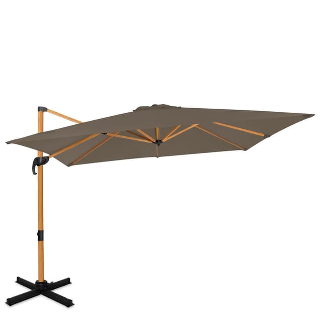 VONROC Premium hängparasoll Pisogne 300x300cm - Inkl. parasollöverdrag - Fyrkantigt - 360° vridbart - Tiltbart – Träimitation -Taupe
