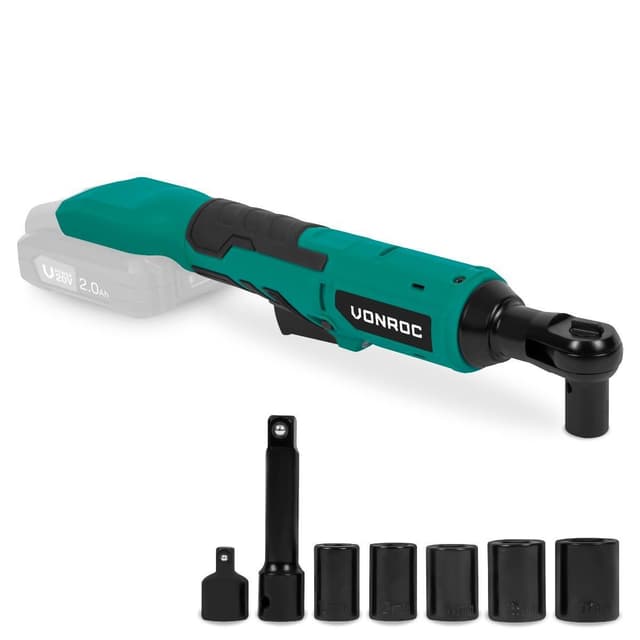 VONROC Batteridriven spärrnyckel – 20V – 50Nm – Inkl. 8- delars hylssats | Exkl. batteri och snabbladdare