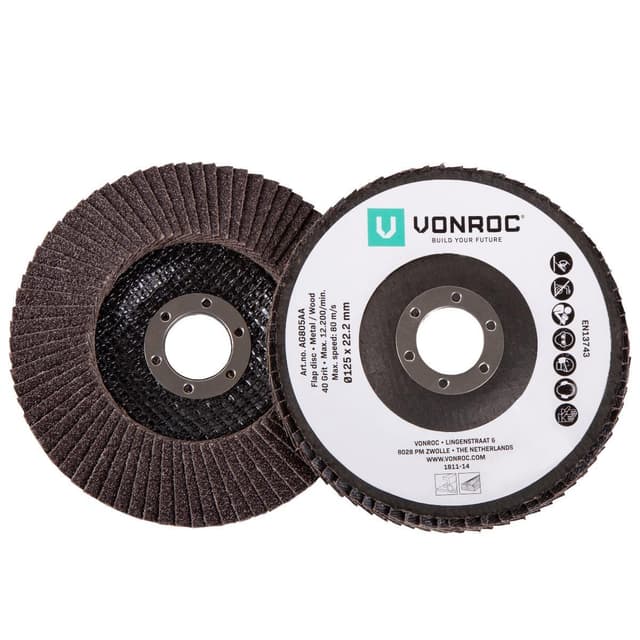 VONROC Lamellslipskiva 125mm – 2st | P40 och P60 – Universal