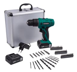VONROC Bore-/skruemaskine 12V | Inkl. 2x akku og oplader | Inkl. 46 dele tilbehør