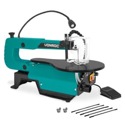 VONROC Dekupørsav - 120W | LCD skærm - fodpedal | Fleksibel støvblæser – Vinklet bord (0–45°) | Inkl. Klinger 6 stk.