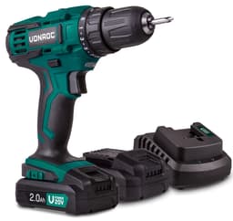 Akku-Bohrmaschine VPower 20V, Komplettset mit 2x 2.0Ah Akku, Schnellladegerät, Bits und Aufbewahrungstasche
