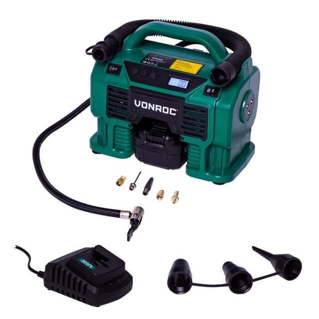 VONROC Kompressor 20V – 12V | Inkl. 4.0Ah batteri och laddare