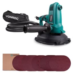 VONROC Excentersliber - 750W | 180mm | Til gipsvægge - gulve | Inkl. Tilbehør og sandpapir 33 stk.