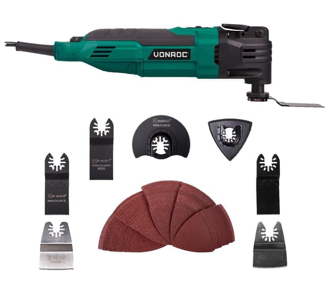 Oszillierendes Multitool 300W - Schnellwechselsystem, variable Geschwindigkeit - Komplettset inkl. 61 Zubehörteile und Aufbewahrungstasche