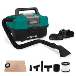VONROC Støvsuger 20V - Kompakt Alt-i-Én | 15L | Vådsugning | Blæsefunktion | Inkl. tilbehør | Inkl. 2x 2.0Ah akku og oplader