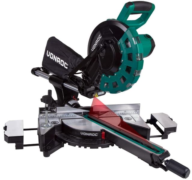 VONROC 2200W Kappsäge – Radiale Gehrungskappsäge - Ø 254 mm 60 Zahn-Sägeblatt - ausgestattet mit Laser und LED