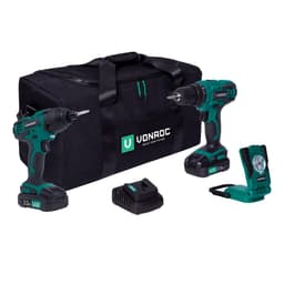 VONROC Verktygssats VPower 20V – 2.0Ah | Inkl. 2 maskiner, 2 batterier och snabbladdare