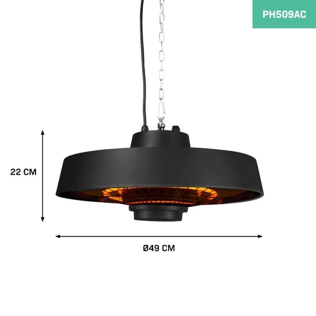 VONROC 2000W Infraröd Terrassvärmare – Hängande Utomhusvärmare med Fjärrkontroll – Justerbar Värme & Timer – Balkong & Altan