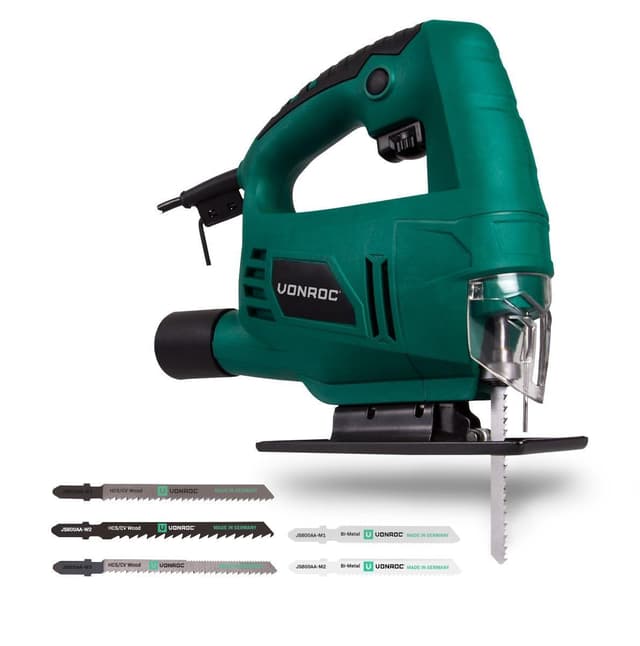 VONROC Stichsäge 550 W – Schnellwechselsystem – inkl. 5 Sägeblätter (Made in Germany) für Holz und Metall