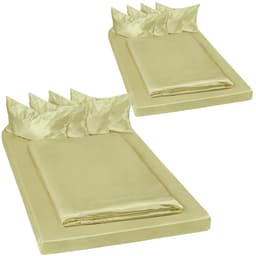 tectake 2x Sengetøj i satin, 6-dele 150x200cm 200 x 150 x 0.5 cm Grøn