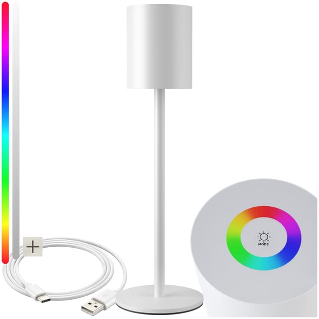 tectake Bordslampa Corly, LED, 7 ljusfärger, dimbar - vit