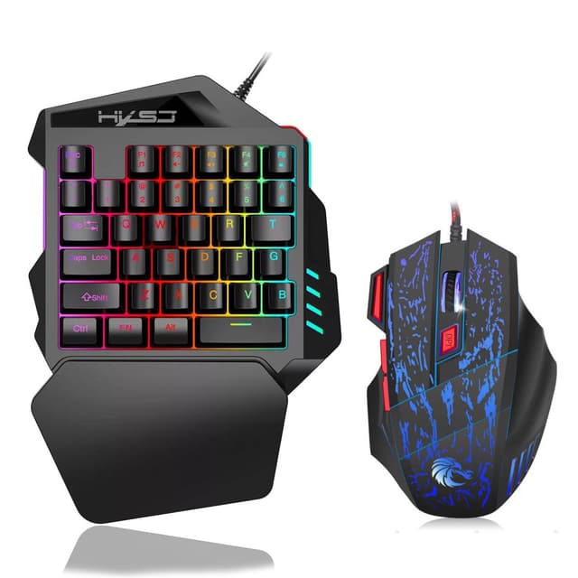 Enhands gamingtangentbord, mus, RGB-bakgrundsbelyst handledsstöd