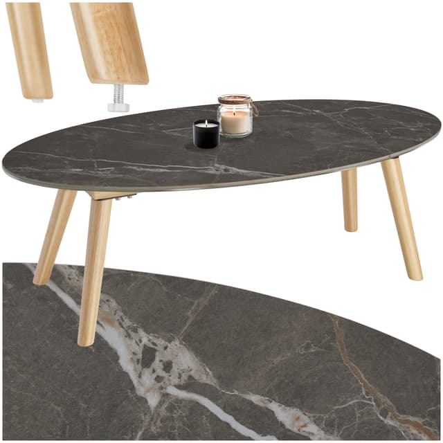 Ovalt sofabord Acerra, marmorlook 100x50x34,5 cm
