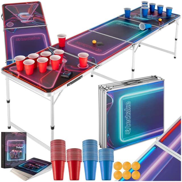 tectake Beerpongbord BeerWars I, LED-belysning, inkl. kortspel - flerfärgad