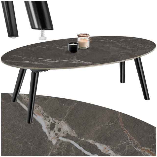 Ovalt Soffbord Acerra, marmorlook 100x50x34,5 cm