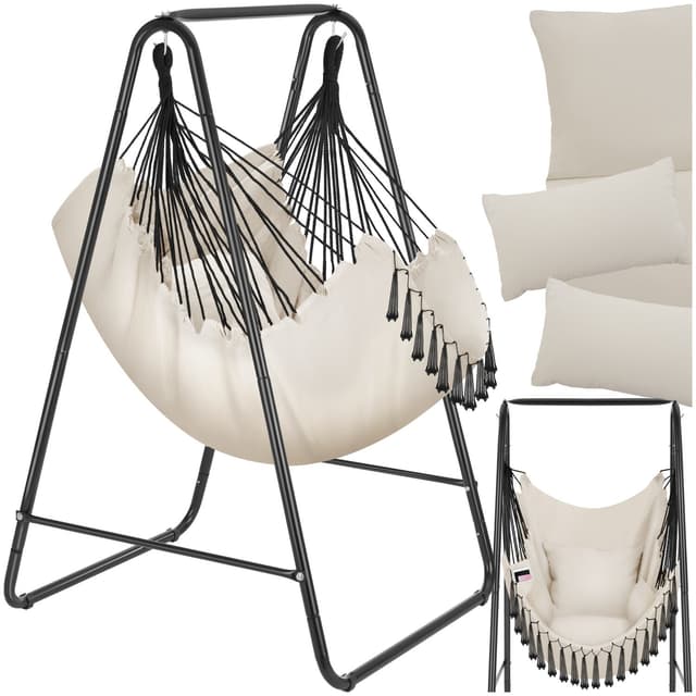 tectake Hängstol Alison, boho-stil, bärkapacitet 160kg - beige