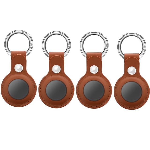 AirTag-etui med nøkkelring i kunstskinn, 4-pakning Brun
