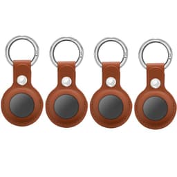 AirTag fodral med nyckelring PU-läder 4-pack Brun
