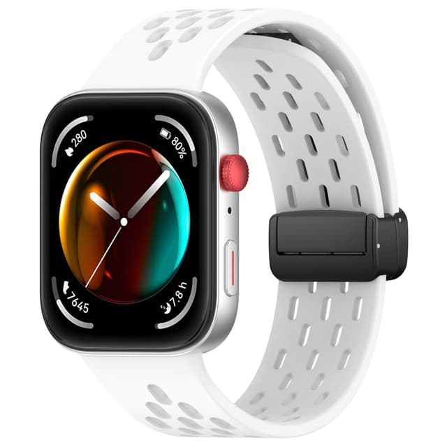 Pustende silikonrem med magnetisk spenne for Huawei Watch Fit 3 Hvit