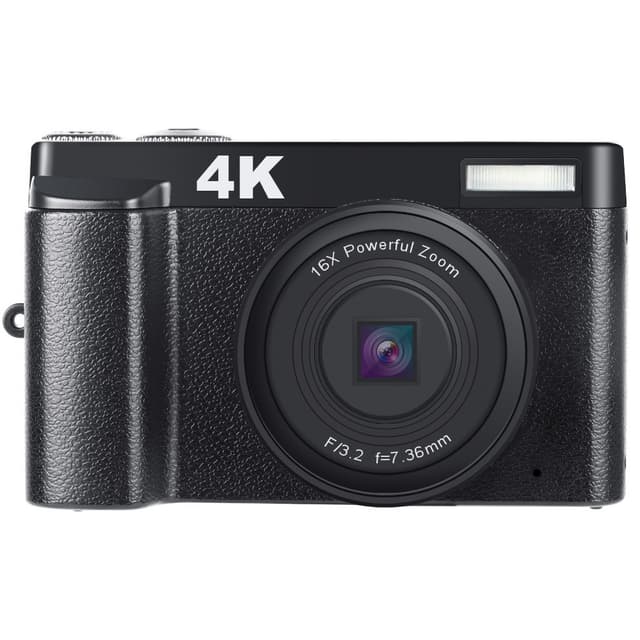 Digitalkamera 48 MP, 1080p HD, 16x zoom, flip-skjerm Svart
