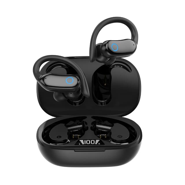Trådløse sportshodetelefoner med ørekroker IPX7 vanntette Sort