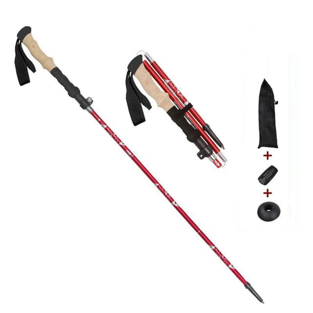 Vandringsstav i 5 Sektioner med Justerbar Längd Röd