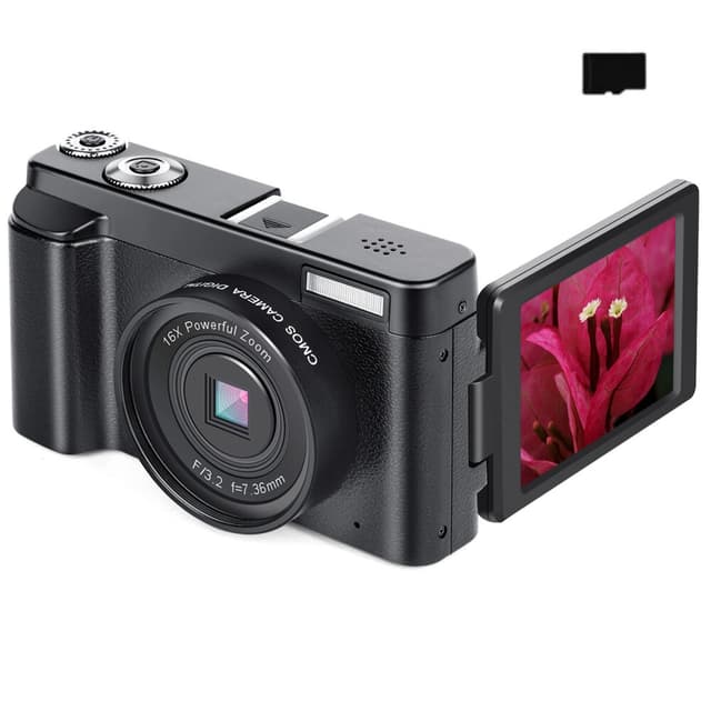 Digitalkamera med 48 MP, HD 1080p, 16x zoom, flip screen, minnesk