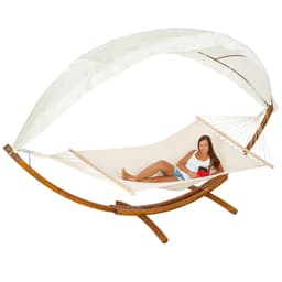 tectake Hængekøje op til 2 personer med træstel + baldakin 400 x 150 x 210 cm Brun