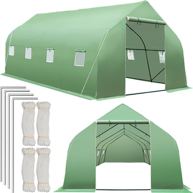 tectake Plastväxthus tält med 8 fönster 600x300x205cm - grön