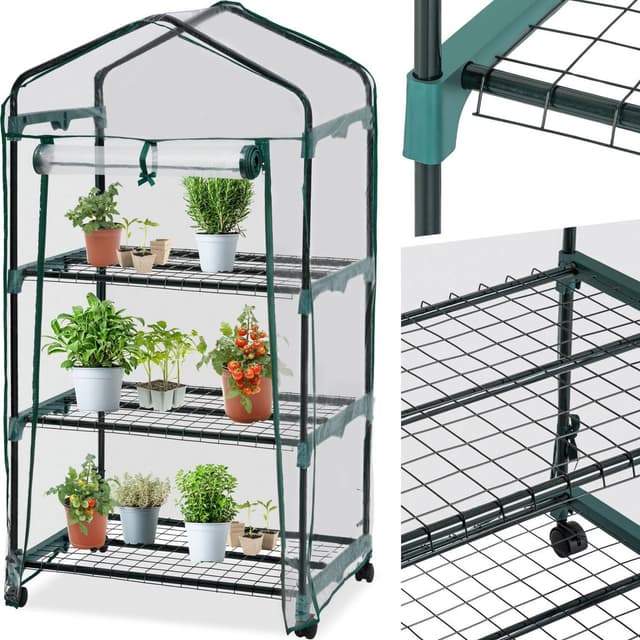 tectake Mobilt växthus med 3 hyllplan 69x49x133cm - transparent