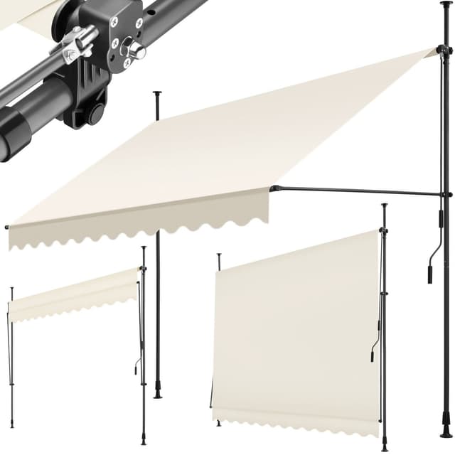 tectake Spännmarkis och soltak med handvev, höjdjusterbar - 300 x 180 cm, beige