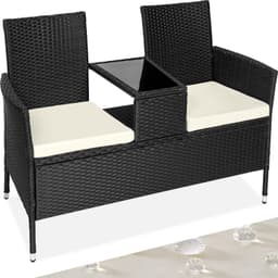 tectake Trädgårdsbänk med bord i konstrotting - svart/beige