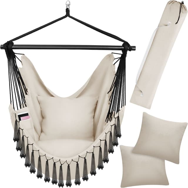 tectake Hängstol Malika, Boho-stil, kapacitet på 150kg - beige