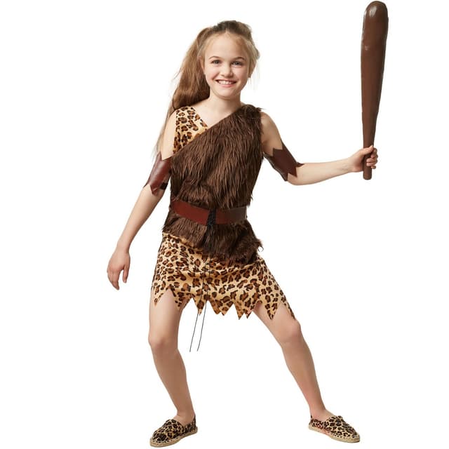Smart stenalderpige børnekostume - 152 (11-12y)