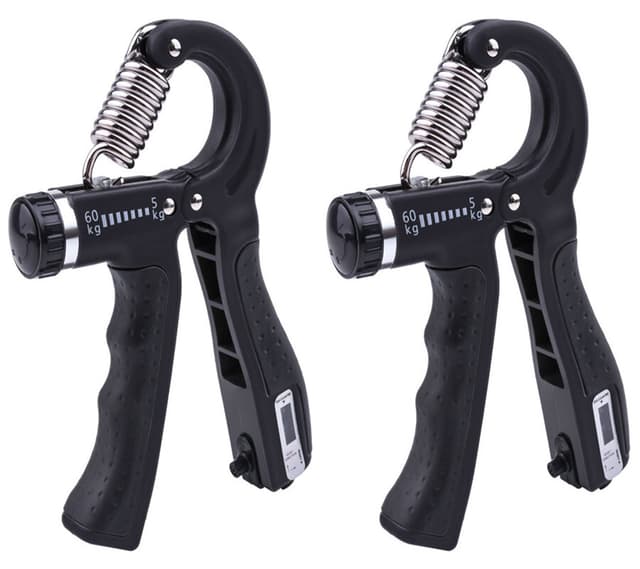 Håndgrepstrener med justerbar motstand 5-60 kg, 2-pakning Sort