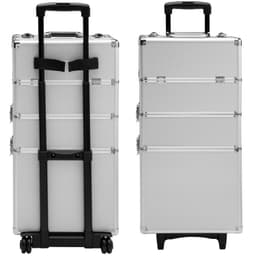 tectake Makeupkuffert med 3 etager 35 x 25 x 68 cm Sølv