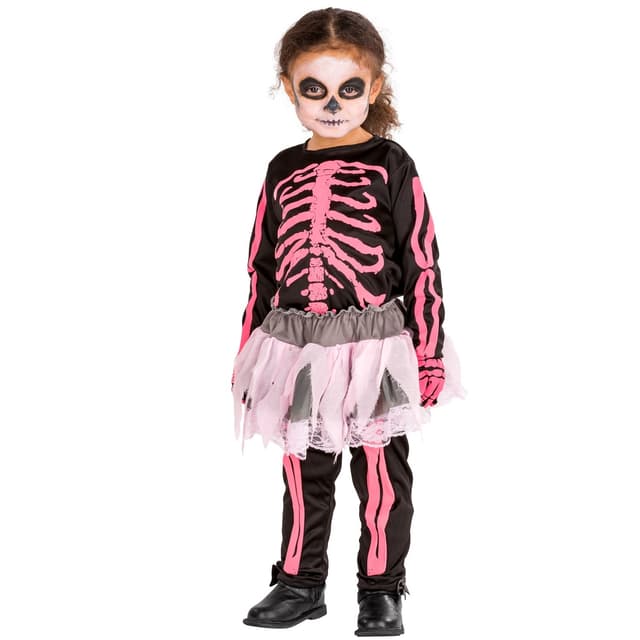 Pink skelet børnekostume Halloween - 128 (8-10y)