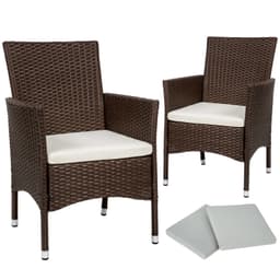 2 polyrattan havestole + hynder med 2 sæt betræk - sort/brun