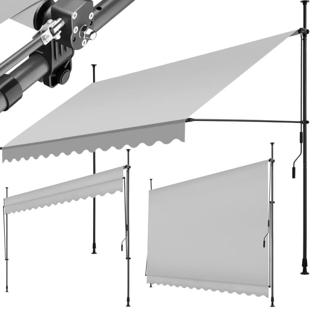 tectake Spännmarkis och soltak med handvev, höjdjusterbar - 350 x 180 cm, ljusgrå