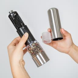 2 elektriske salt og pepperkvern av rustfritt stål med lampe - sølv