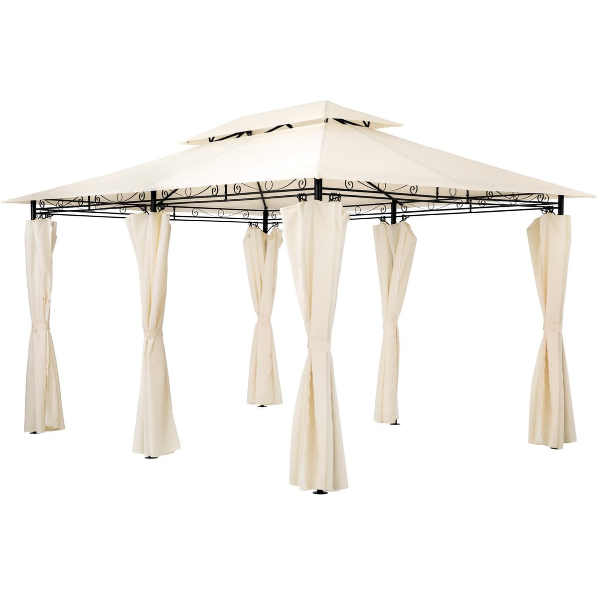 tectake Lyx-trädgårdspaviljong med 6 sidodelar 400 x 300 x 270 cm Beige ...