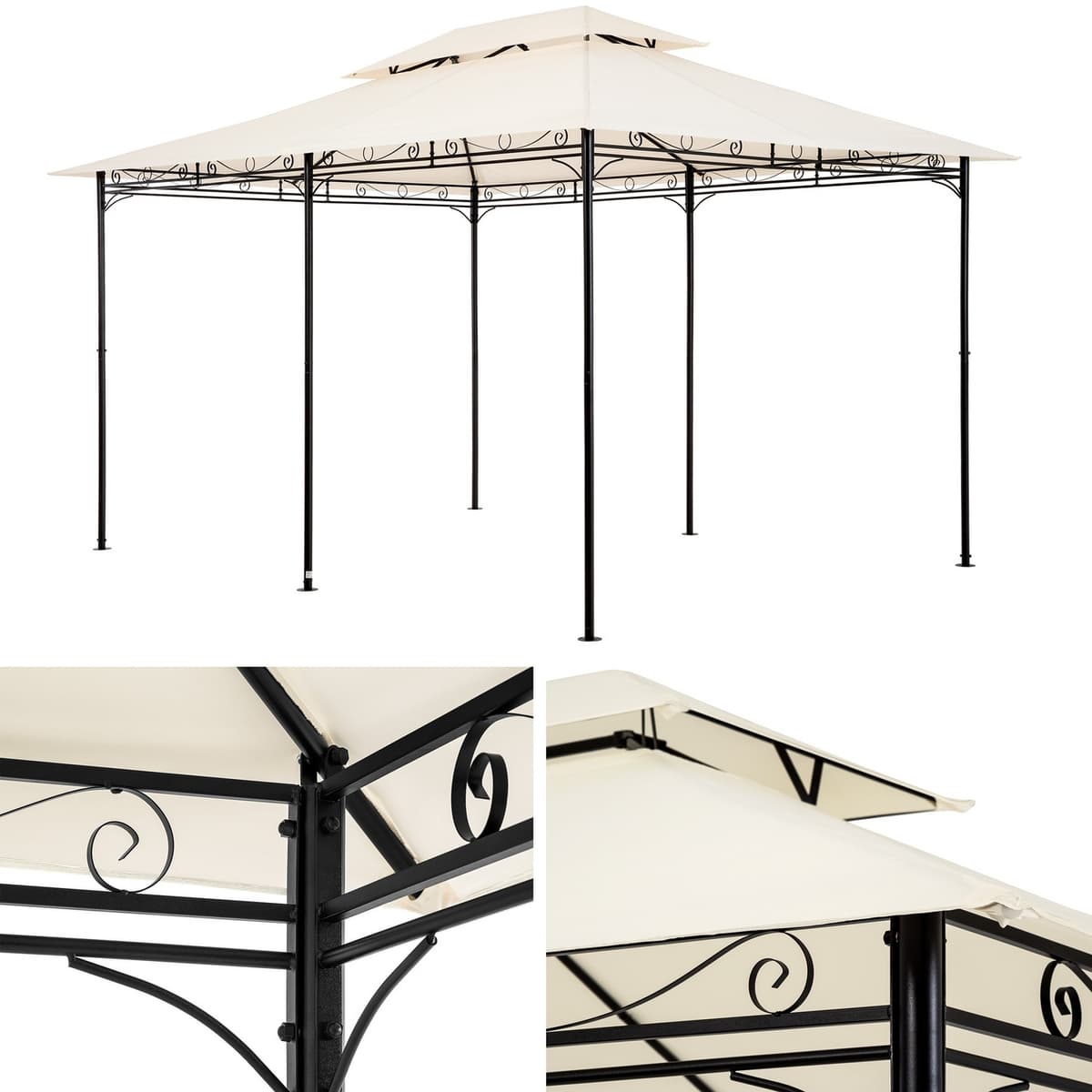 tectake Lyx-trädgårdspaviljong med 6 sidodelar 400 x 300 x 270 cm Beige ...