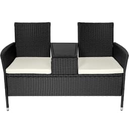 tectake Trädgårdsbänk med bord i konstrotting 131 x 61 x 82 cm Svart