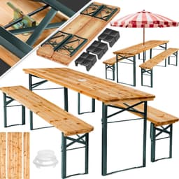 tectake Bord- och bänkset Ludwig i 3 delar, hopfällbar med parasollhållare - brun