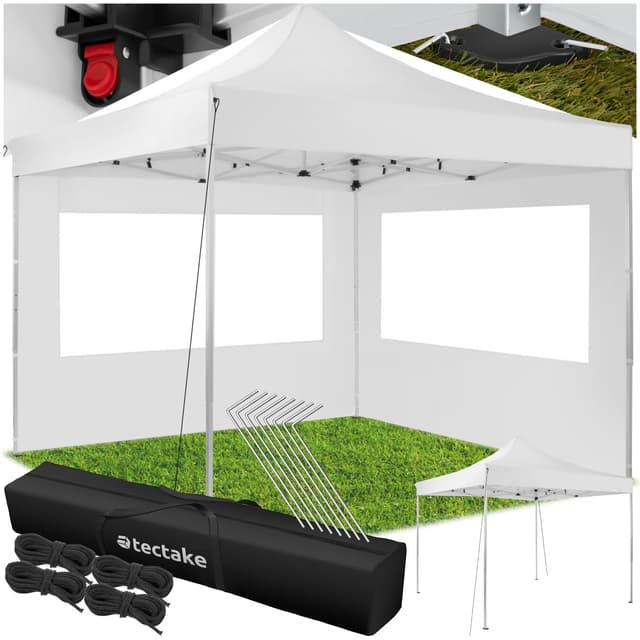 Easy up pavillon Olivia 3x3 m med 2 sidestykker - hvid