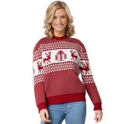 Julesweater Winterwonderland rød-hvid til kvinder - XL