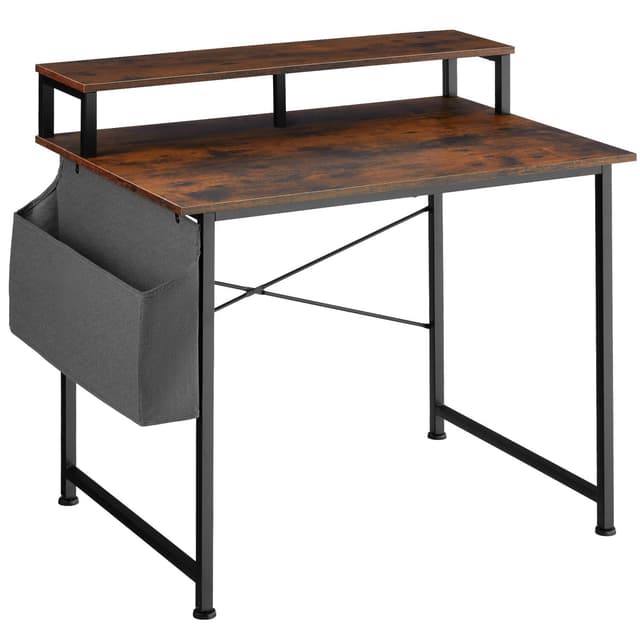 tectake Skrivbord med hylla och tygpåse - Industriellt mörkt trä, rustikt, 120 cm