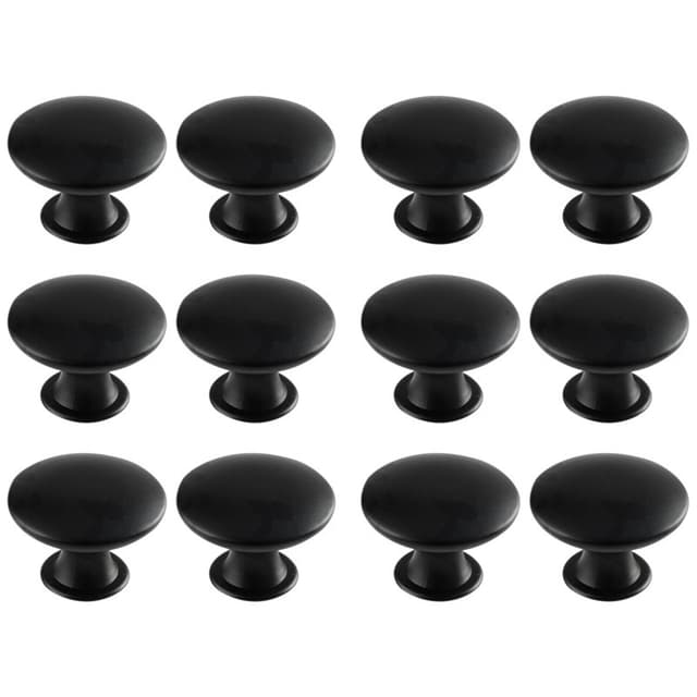 Skåpshandtag lådhandtag knoppar med skruvar 12-pack Svart