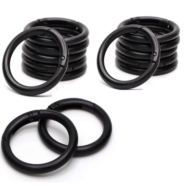 Rund karbinhake / öppningsbara ringar 15-pack Svart